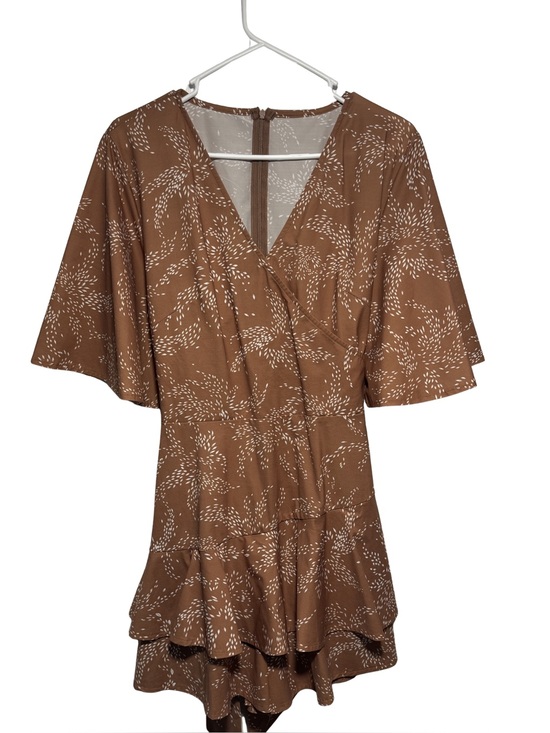 Amazon Pants - Amazon Brown Printed V-Neck Short Sleeve Romper